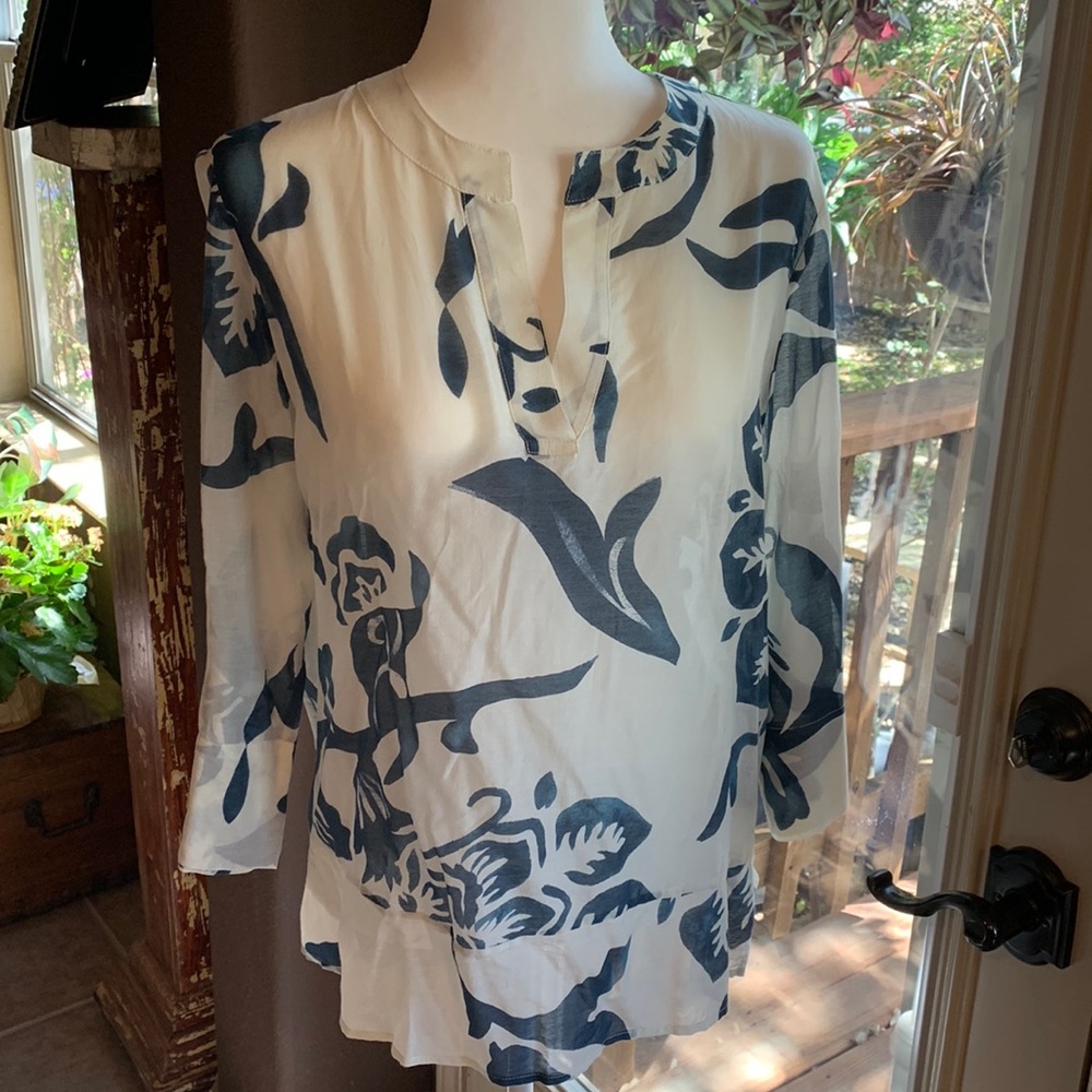 Finley sheer v neck tunic floral blouse